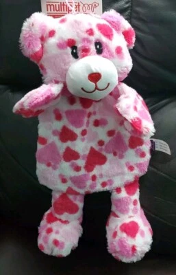 Multipet 14" Valentine Bear dog Toy w/Squeaker & Crinkle Pink/White Hearts New - Image 1 of 3