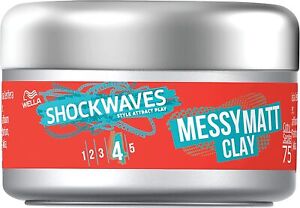 Wella Shockwaves Messy Matte Clay 75ml, Choose Pack Size