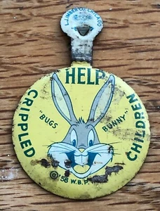 Anstecknadel Bugs Bunny 1958 für verkrüppelte Kinder Vintage alt Blech Metall - Bild 1 von 4