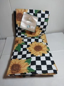 Deborah Connolly Kitchen Towels (3) Sunflowers Black White Check NWT - Picture 1 of 7