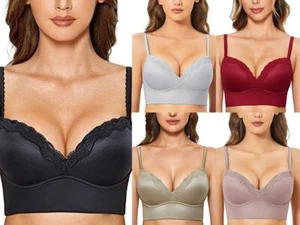 DOBREVA Women's Push Up Bras, Wireless Padded Support Lace Longline No Wire (7) - Picture 1 of 32