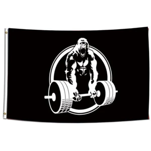 3x5Ft Flag GYM Black Banner Gorilla Weight Lifting College Room Garage Wall Deco - Picture 1 of 7