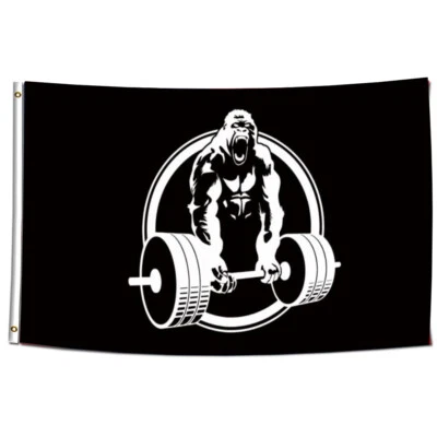 ENMOON 3x5Ft Flag GYM Black Banner Gorilla Weight Lifting College Room Garage Wall Deco