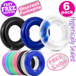 6-PACK DONUT COCK RING SILICONE RUBBER STRETCHY PENIS ERECTION AID ENHANCEMENT - Picture 1 of 24
