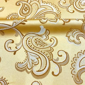 Gold Ivory Large Paisley Floral Soft Sheen Jacquard Fabric / Fabric by the yard - Picture 1 of 9