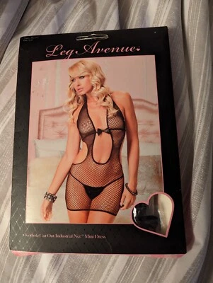 Leg Avenue Lencería Sexy Negro Cerradura Corte Red Industrial Mini Vestido Foto 1 de 2