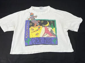 Vintage 80s/90s Anvil Coyote Moon Graphic Semi-Cropped T-Shirt White OSFA - Bild 1 von 5