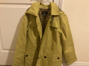 Dennis Basso Designer Chartreuse Women's Trench Rain Coat Logo Lining Lrg - Picture 1 of 5