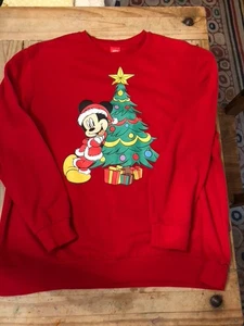 Disney Mickey Mouse Weihnachtsbaum Pullover Rot Retro Unisex Gr. XL 46-48 - Bild 1 von 3