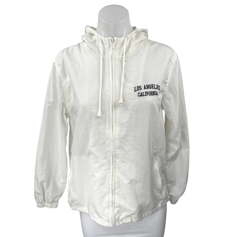 Brandy Melville J. Galt Blanco Los Ángeles Sudadera con Capucha Chaqueta Cortavientos Talla S Foto 1 de 4