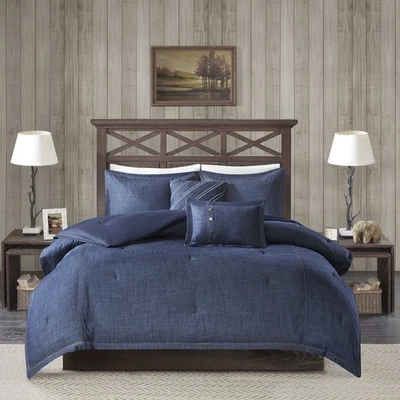 Woolrich Perry Denim Blue Oversized Queen Comforter Set with Decorative Pillows - Image 1 of 4