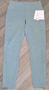 Athleta Delancey Moto Tight Leggings Sage Size M Ribbed Panels Zip Ankle NWT - Picture 1 of 9