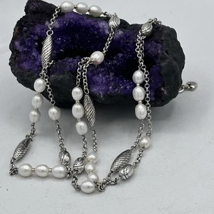 Brighton Long Silver-Plated Pearl Necklace | 36–40” Adjustable - Picture 1 of 18