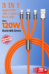 3 in 1 Multi FAST CHARGER USB Charging Cable 6A For iPhone-Android Type C/micro - Photo 1 sur 10