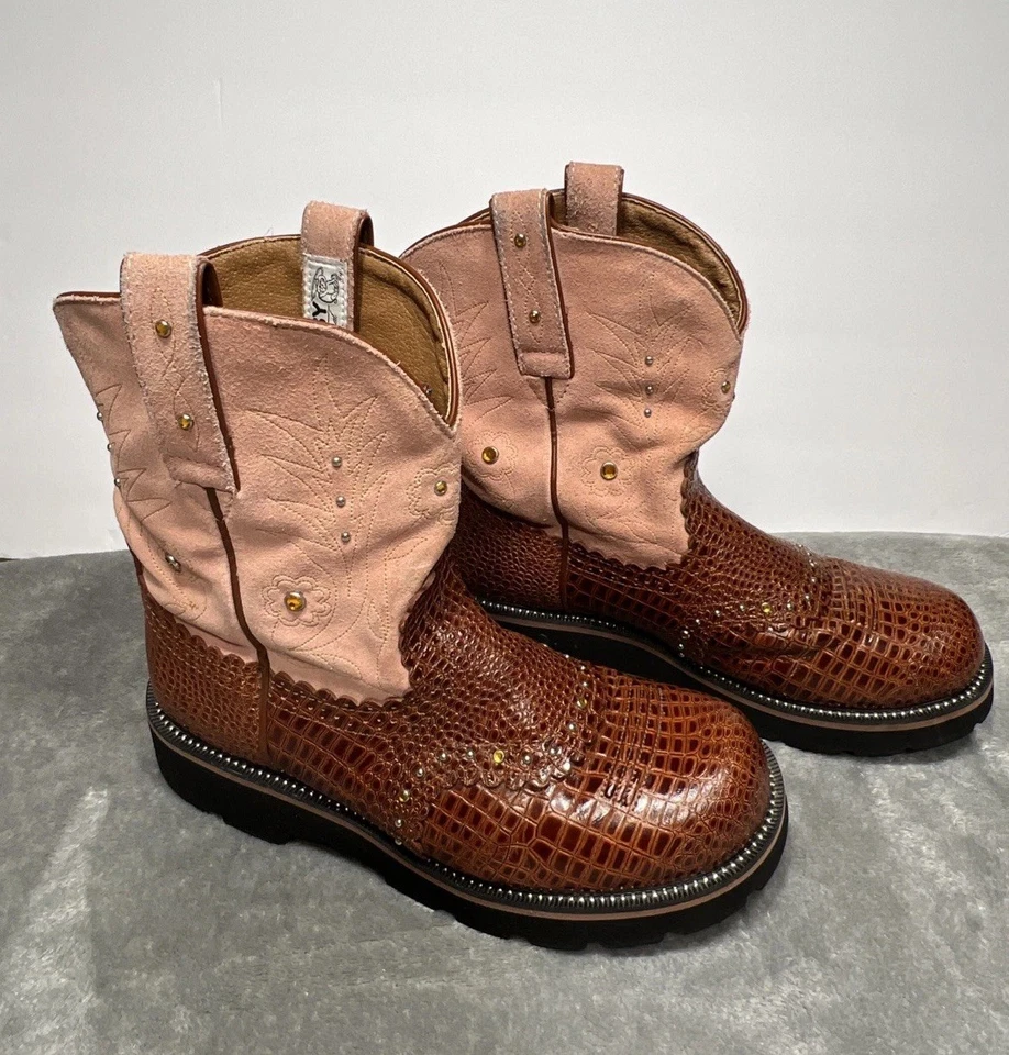 Ariat Fat Baby Alligator Cowgirl Western Boot Pink Gembaby Suede 16427 Sz 10B - Image 1 of 4