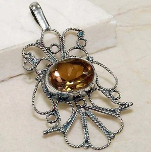 Natural 3CT Smoky Topaz 925 Sterling Silver Filigree Pendant Jewelry @8-3 - Picture 1 of 1