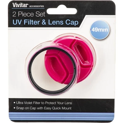 Vivitar 49mm UV Filter and Snap-On Lens Cap (Pink) VIV-FKSC-49-PK - Image 1 of 2