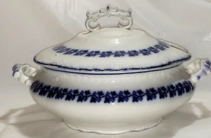 Antique Flow Blue Crown Semi Porcelain Wm Adams Co England Tureen Circa 1891 - Picture 1 of 6