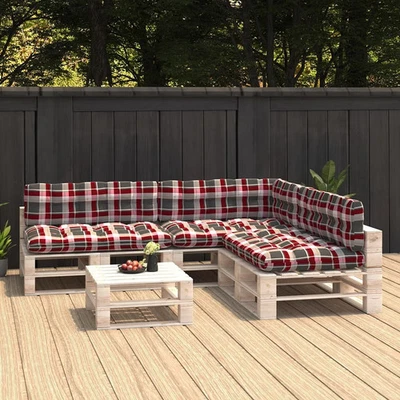 Juego de 7 cojines de sofá patrón de cuadros rojos 100 % poliéster Foto 1 de 4