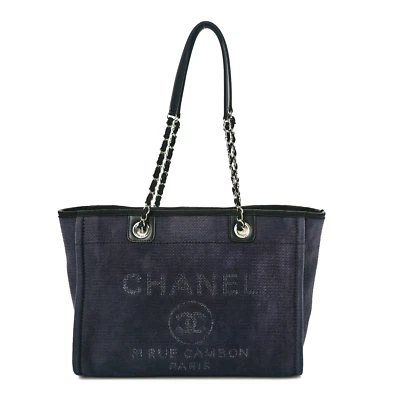 Chanel Canvas Small Deauville Tote Navy Shopper Shoulder Bag - Image 1 of 4