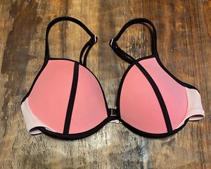 Victoria Secret Swim Top Bikini Size 34D Neon Pink Black Adj Straps Clean - Picture 1 of 5