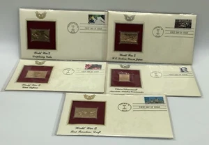 Qty 5 22kt Gold Stamp World War II US Declares War 1st Day Cover Proof 1990-92 - Picture 1 of 16