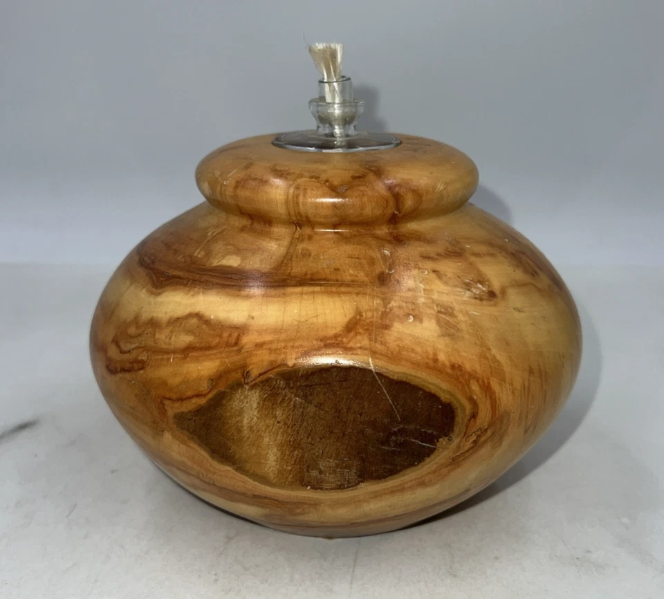 Jarrón de madera de colección difusor de lámpara de aceite de madera torneado a mano firmado Dan Morris Foto 1 de 4