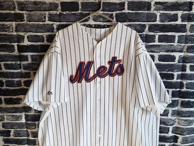 🔥 New York Mets Pin Striped Majestic Button Down White Jersey Men's 4XL - Image 1 of 4