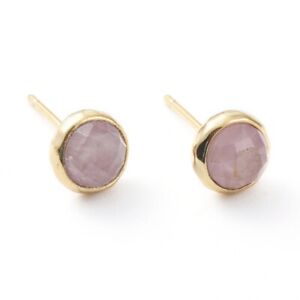 Natural Faceted Rose Quartz or Turquoise Gold Plated Stud Earrings