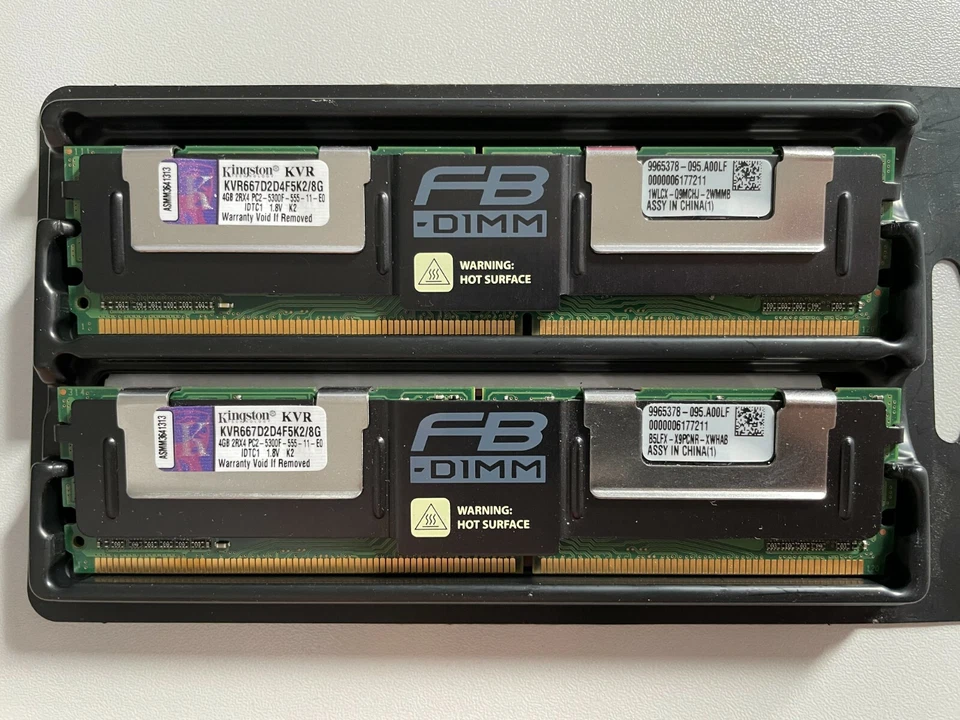 HP Kingston Server RAM DDR2 2* 4GB = 8GB - KVR667D2D4F5K2 - PC2-5300F-555-11 - Bild 1 von 1