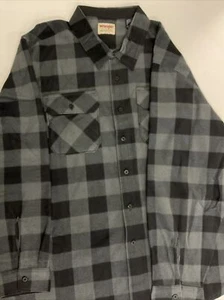Wrangler Mens Long Sleeve Heavyweight Fleece Shirt | Gray Buffalo Plaid. 3XL - Picture 1 of 3