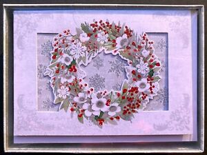 BOX Of 10 SMALL Punch Studio Christmas Cards Wreath Flower Berry Glitter 3D