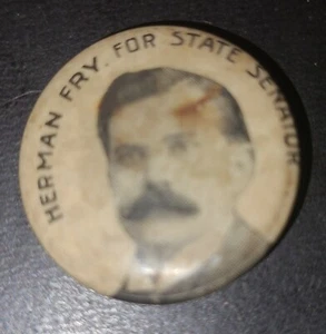 Vintage Herman Fry für State Senator Politischer Kandidat Kampagne Pinback - Bild 1 von 3