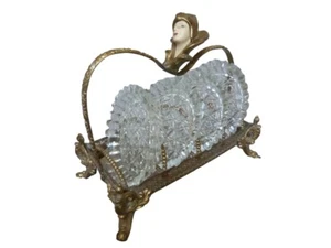 VINTAGE MCM Hollywood Regency Crystal Coaster Set w/ Ornate Dolphin Footed Rack - Picture 1 of 15