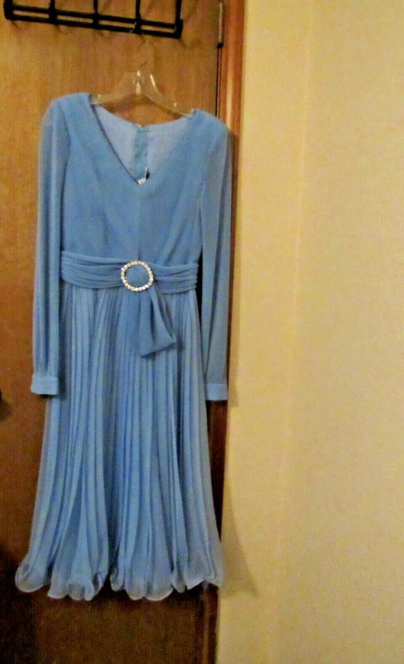 miss ELLiette Prom Party cocktail Ladies Dress chiffon, blue Maxi ruffle HQ - Image 1 of 2