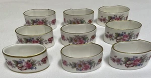 Napkin Rings Royal Crown Derby England Rose Pattern Set of 9 - Picture 1 of 10