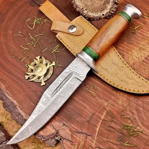 LAMA IN ACCIAIO J2 FATTA A MANO PERSONALIZZATA. COLTELLO BOWIE, COLTELLO DA CACCIA, CON FODERO, EN-2418 - Foto 1 di 10