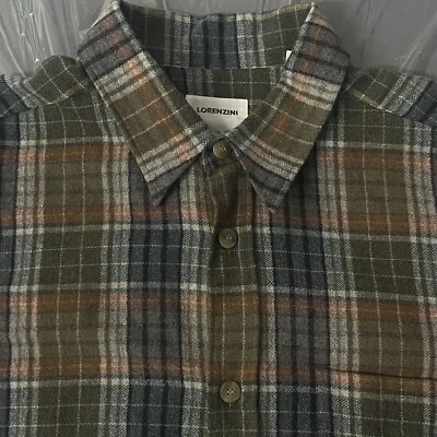 Lorenzini 法兰绒衬衫纽扣男式休闲格子长袖意大利尺寸 XXL。 — 第 1/4 张图片