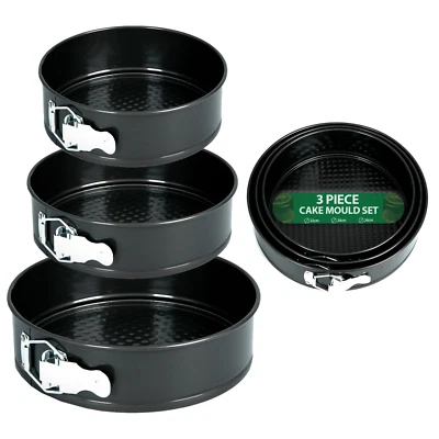3PCS NON-STICK BAKING SPRINGFORM ROUND CAKE TIN TRAY PAN SET KIT SPRING LOADED