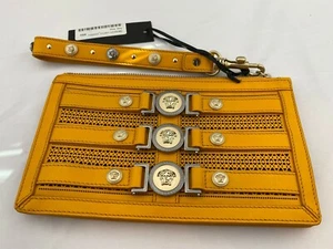 NWT Versace 100% Leather Orange Women's Wristlet Clutch Yellow - Picture 1 of 7