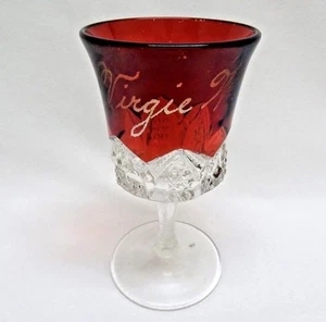 Antique EAPG Ruby Red Flash Glass Stem Cordial Virgie W. - Picture 1 of 8