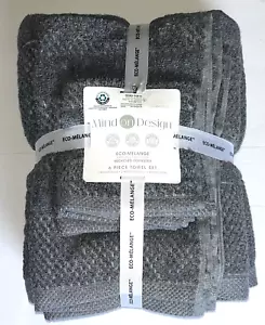 6 pc Mind On Design Gray Waffle Bath Towel Set Eco Melange Hand & Washcloths - Picture 1 of 3
