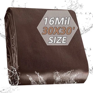 16Mil 30x30' Heavy Duty Poly Tarp Waterproof Canopy Cover Tarpaulin Tent Shelter - Picture 1 of 11