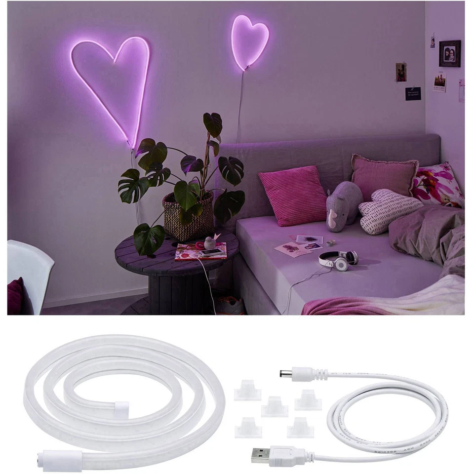 Paulmann 70561 Striscia LED 1m Neon Rosa Pieghevoli USB Spina Facile Montaggio - Immagine 1 di 1