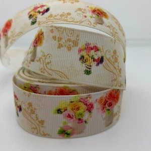 Grosgrain Florals Flower in Vase with Vine Pattern Ribbon 1" 25mm - Picture 1 of 1