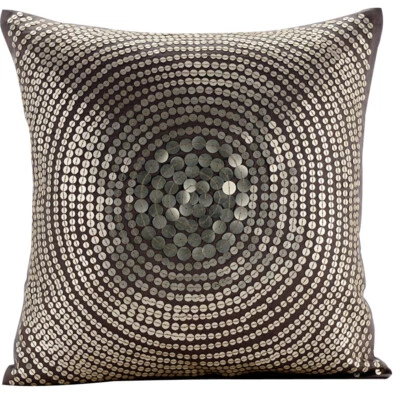 Couch Cushion Case Grey 16"x16", Home Decor Silk Circles & Dots - Silver Pop - Image 1 of 3