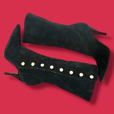 Botas Rocker Edgy Alt-Style anos 90 Y2K Steve Madden Benetar camurça preta biqueira pontiaguda - Imagem 1 de 4