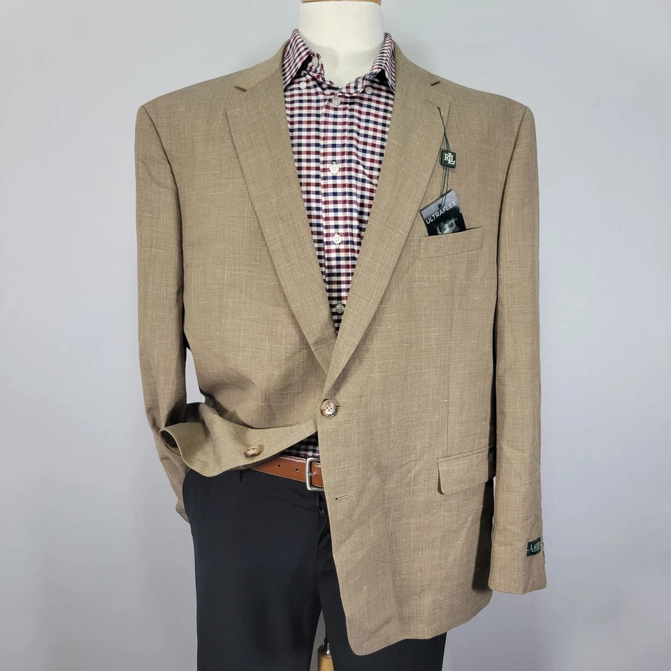 Lauren Ralph Lauren Мужская Sport пальто Blazer две кнопки коричневый шерсти льна 50R новый - Изображение 1 из 4