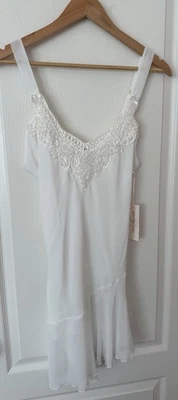 Linea Donatella White Lace Chiffon Chemise Slip Dress Size M NWT Bridal Lingerie - Image 1 of 4