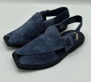 Handgefertigte Leder Sandalen Herren Peshawari Chappal Saabr Wildleder Blau Doppelsohle Zalmi - Bild 1 von 4